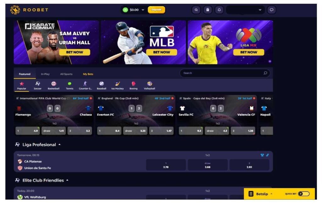 Roobet sportsbook and betslip